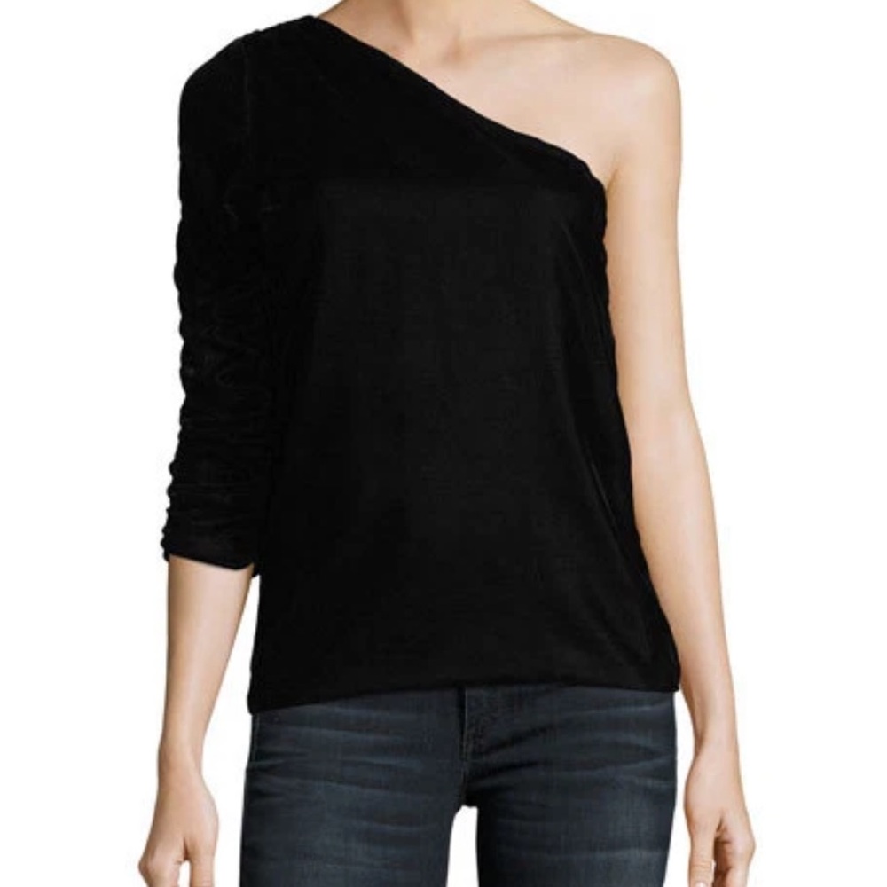 Joie Black One-Shoulder Velvet Blouse